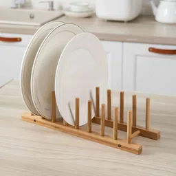 hokipo Plate Kitchen Rack Bamboo Wooden Dish Rack/Plate Stand Holder for Kitchen, 8 Slots Wood-picture-14