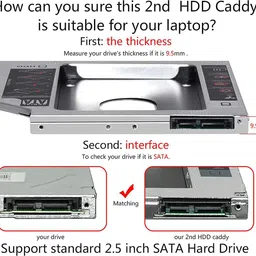 WEFLY 2nd HDD Caddy 9.5mm 2.0 Slim SATA Hard Drive Laptop CD DVD Optical Drive Bay Internal Hard Drive Enclosure/HDD Caddy Internal Optical Drive image 2
