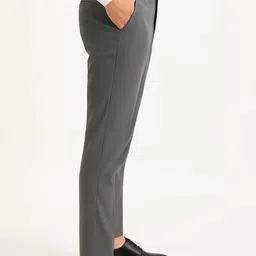 valenor Men Slim Fit Grey Cotton Blend Trousers image 2
