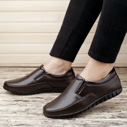 zixer MEN'S HANDCRAFTED LEATHER PLAIN MATTE FORMAL DERBY OFFICE FORMAL SHOES FOR MEN Slip On For Men image 5