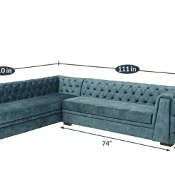 amberville from pepperfry Cypress Velvet Corner Sofa in Textured Light Teal Colour in L Shape image 3