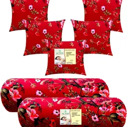 actos Combo Set Of 5 Cushion And 2 Microfibre Floral Bolster Pack of 7 image 1