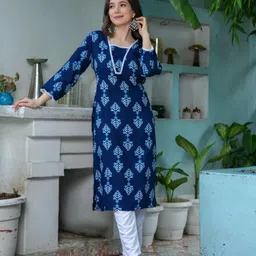 wawlooks Women Printed Viscose Rayon Straight Kurta image 2