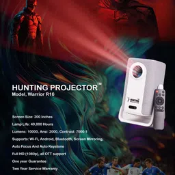 HUNTING PROJECTOR Warrior R16(2000 ANSI /LAMP Life 40000 HRS/Full HD 1080 4K Support) (10000 lm / Wireless / Remote Controller) Portable Projector image 2