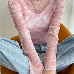 metronaut Casual Regular Sleeves Printed Women Pink Top image 2