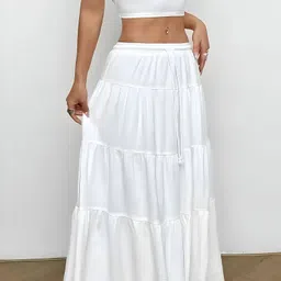 gs creation Women Self Design Flared White Skirt image 3