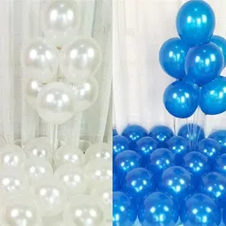 party gliters Solid Latex Metallic Balloons BLUE & WHITE (Pack of 100 pcs) Balloon image 2