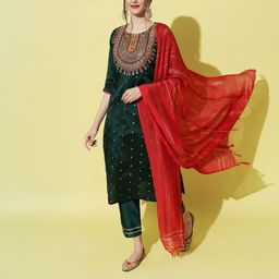 vredevogel Women Silk Blend Kurta Pant Dupatta Set-picture-22