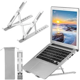 RAREGEAR 7 Angle Adjustable Stand Lightweight Universal Laptop Stand Aluminum Laptop Stand, MacBook Stand, Portable Laptop Stand, Gaming Laptop Stand Aluminium Desk Stand Laptop Stand with Adjustable Height Compatible with 26 - 35 cm Laptops image 1