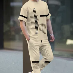 tripr Men Night Suit Set Beige Printed image 3