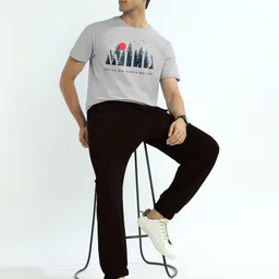 nobero Men Typography Crew Neck Pure Cotton Grey T-Shirt image 4