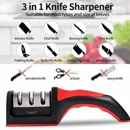 kb trade 3 Stages Knife Sharpener Ceramic, Diamond and Stainless Steel Knife Knives Scissor and Blade Sharpening Non-Slip Tools Sharpener Knife Grinder Knife Sharpening Steel image 3