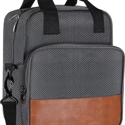 Grey Design-Tan Faux Leather & PVC with Detachable strap Tiffin bag PE-TB16 Lunch Bag-image-15