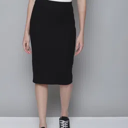 Women Solid Pencil Black Skirt-image-37