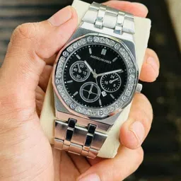 americanviber Diamond Studded | Adjustable Stainless Steel Strap | 3D Glass | Date Function Analog Watch - For Men AVM0038M image 4