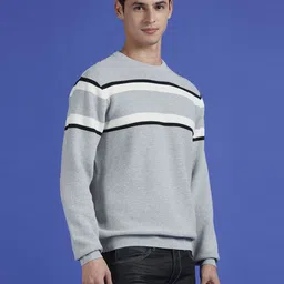 pepe jeans Men Striped Round Neck Grey Sweater image 4