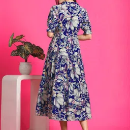 presha Women Fit and Flare Blue Midi/Calf Length Dress image 2