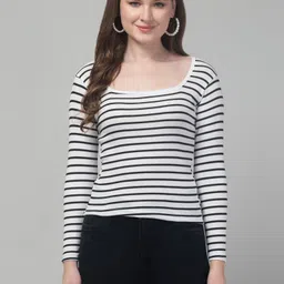 western darji Casual Regular Sleeves Striped Women Multicolor Top-picture-25