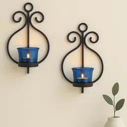 homesake Wall Candle Sconce Set of 2 Wrought Iron Candle Holder Hanging Iron 0 - Cup Candle Holder Set-picture-34