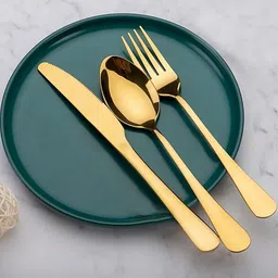 bonzeal 410 Stainless Steel Golden Cutlery Set For 1 Mirror Finish Spoon Fork Knife Stainless Steel Cutlery Set-picture-12