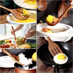 woodenstck Wooden Spoon Set of 7 With Small Spoon Set of 6 with Silicon Brush & Spatula For Wooden, Plastic, Silicone Serving Spoon, Table Spoon, Dessert Spoon, Ice-cream Spoon, Soup Spoon image 2