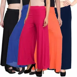 arvi Pack of 5 Women Regular Fit Black, Blue, Orange, Pink Polycotton Trousers-picture-23