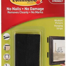 command 3M Foam Medium Picture Hanging Strips,Holds upto 5.4 kg, Black, 8 strips Hook 1-picture-25