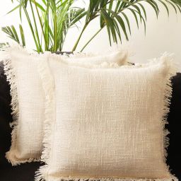 kushadri Cream Cotton Textured 18x18 inches (Set of 2) Cushion Covers-picture-8
