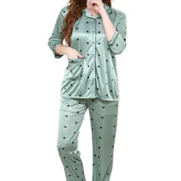 tigywigy Women Shirt & Pyjama set Green Printed-picture-31
