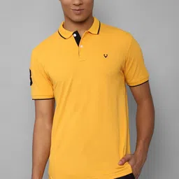 allen solly Men Solid Polo Neck Pure Cotton Yellow T-Shirt image 1