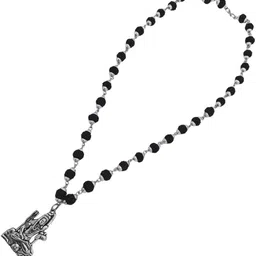 Most Demanded Bhagwan Shiv Dotted Locket Pendant With Mala Beads Silver Plated Brass, Wood Necklace-image-91