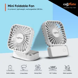 callmate Mini Portable Hand Fan, 180° Foldable and Rechargeable USB Fan, 3 Speed Modes with 6 Months Warranty 50 mm Table Fan image 2