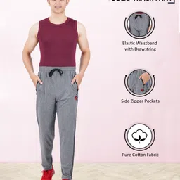 feel track Men Solid Grey Track Pants image 3