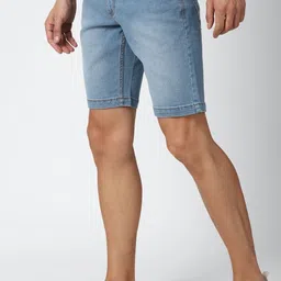 peter england university Solid Men Blue Denim Shorts image 4
