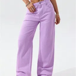 silver threads Women Straight Fit High Rise Purple Jeans image 1