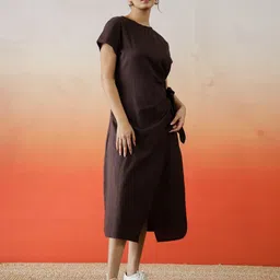 sanskrutihomes Women Fit and Flare Brown Midi/Calf Length Dress image 4