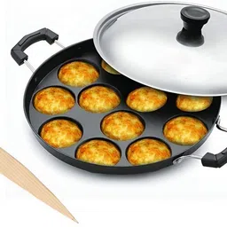 narv Cooking Utensils Paniyaram Pan with Lid Appam Patra | with Lid | Ponganalu Pan Paniarakkal with Lid 0.5 L capacity 23 cm diameter-picture-27