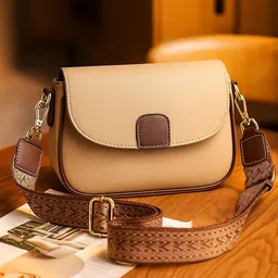 trendstore Beige Women Sling Bag Leather Flap Crossbody Bags for Women-picture-15
