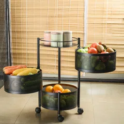 trendycreationhub Kitchen Storage Organizer Rotating Vegetable Basket for Kitchen Iron Kitchen Trolley-picture-11