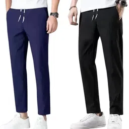 trifox Pack of 2 Men Solid Black, Dark Blue Track Pants-picture-11
