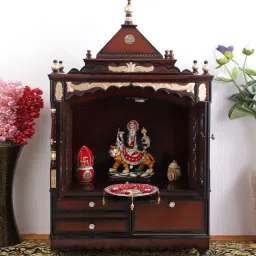 dzyn furnitures Sacred Home Large Floor Rested Pooja Mandir with Door (Brown Gold) image 1