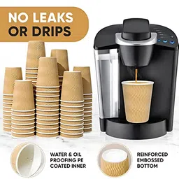 eos (Pack of 25) 25 X 225ml Disposable Kraft Paper glass for Hot and Cold Drinks, Triple Walled Ripple glass for Coffee, Tea and Other Drinks Hot and Cold Disposable Tableware Glass Set Water/Juice Glass-picture-15