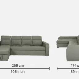 casacraft from pepperfry Galleria Fabric RHS Pull-Out Sofa Cum Bed in Sandy Brown Colour with Storage image 2