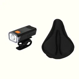 Bicycle Saddle Cover and Front Light Combo | USB Charging Light, Soft Saddle Cover Free Size-image-10