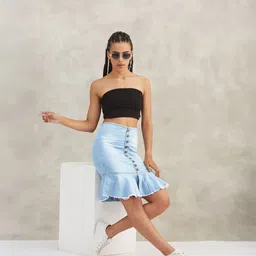 Women Solid Regular Blue Skirt-image-42