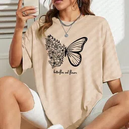 adam white Women Printed Round Neck Cotton Blend Beige T-Shirt-picture-10