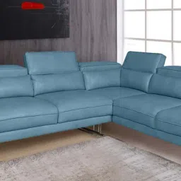 casacraft from pepperfry Haiden Leatherette LHS Sectional Sofa (3+ Lounger) in Sky Blue Colour image 1