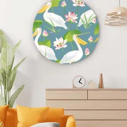 Round Green Pelicans Chilling With Lotuses Canvas Art Print By The Artment image 1