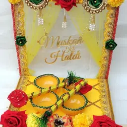 handmake handmade haldi thali Wood Decorative Platter image 2
