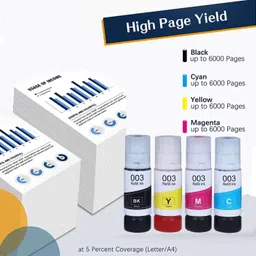 kalar 003 Ink for L3110, L3150, L3250, L3152, L3210 Printer-(C/M/Y/k - 70gm x4) Black + Tri Color Combo Pack Ink Bottle image 3